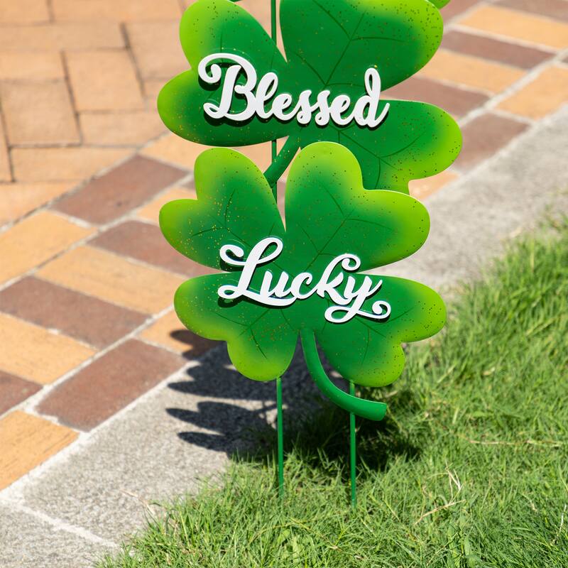 Glitzhome 36.75"H Set of 3 St. Patrick's Metal Shamrock Yard Stakes