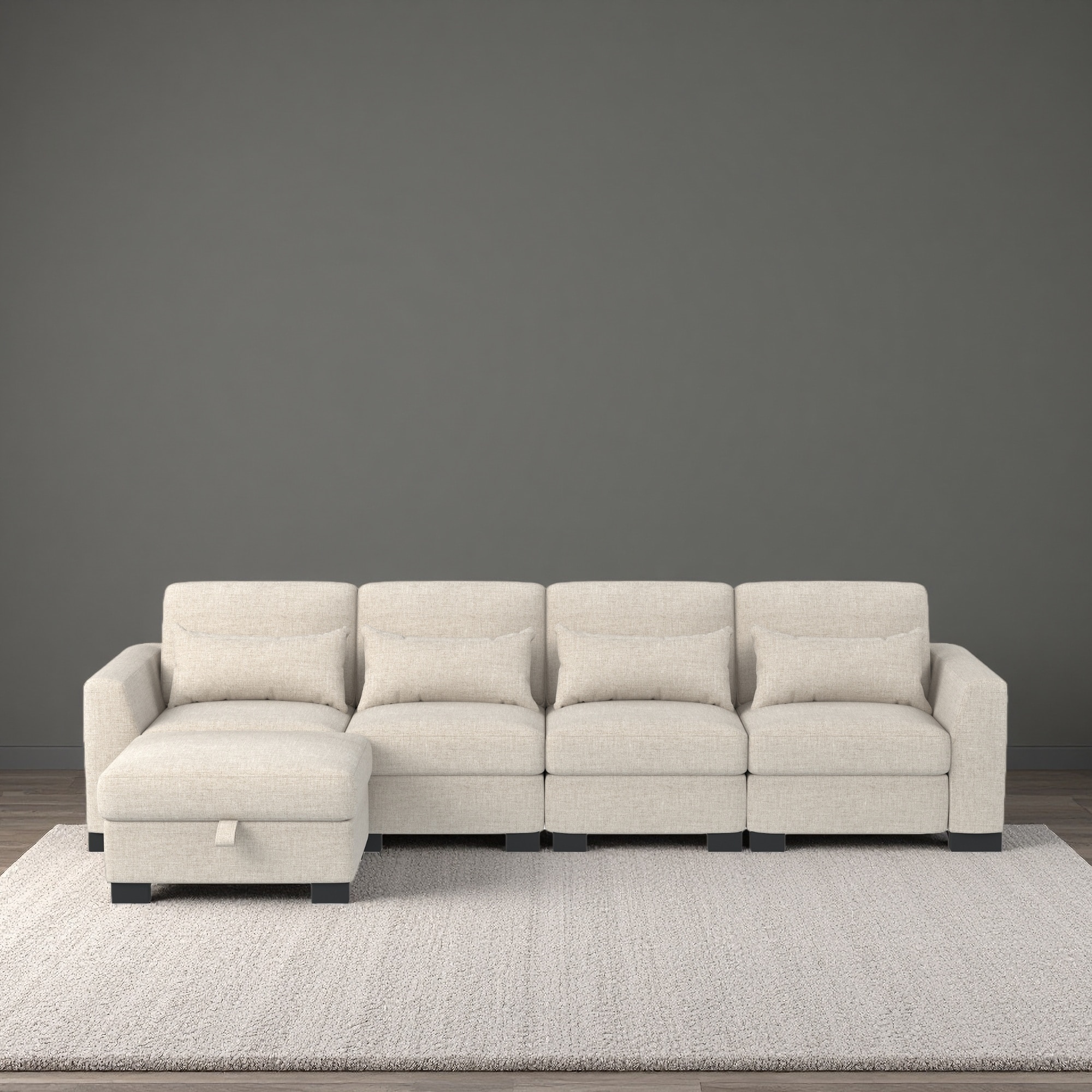 130" Linen L-Shaped Modular Sectional Sofa with Storage Ottoman and Flexible Configurations