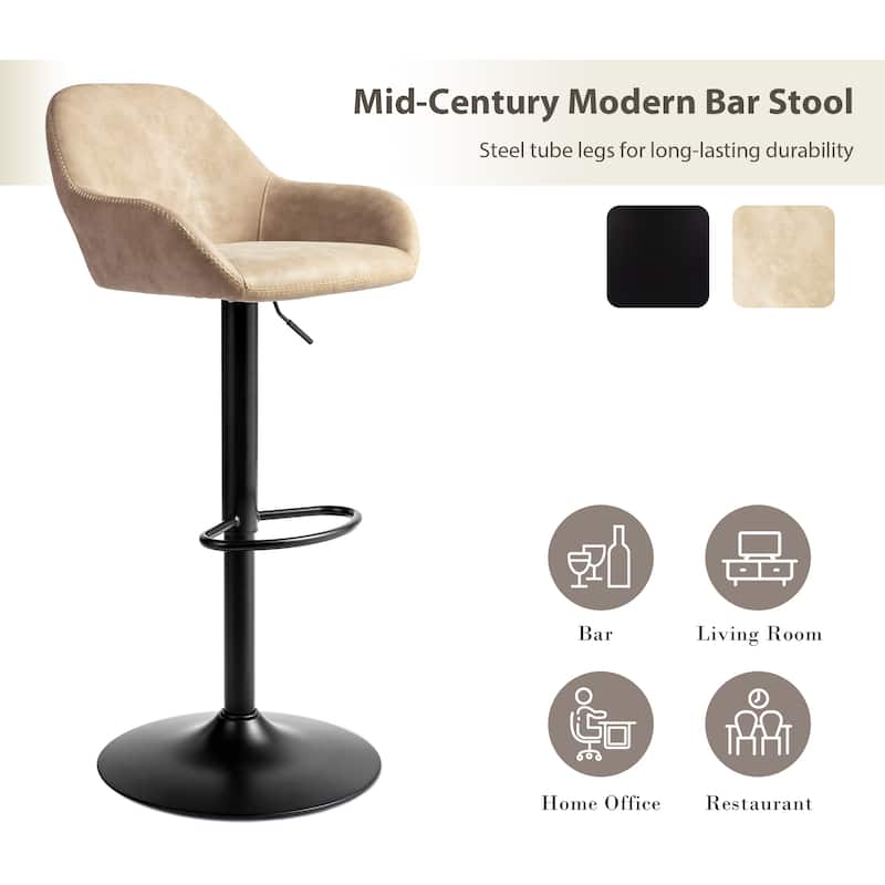 Glitzhome Mid-Century Height Adjustable Faux Leather Swivel Counter Bar Stools