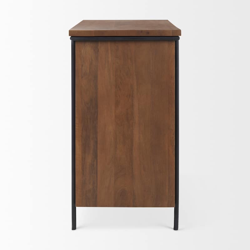 Maddox Medium Brown Solid Wood w/ Black Iron Frame & 2 Door Accent Cabinet