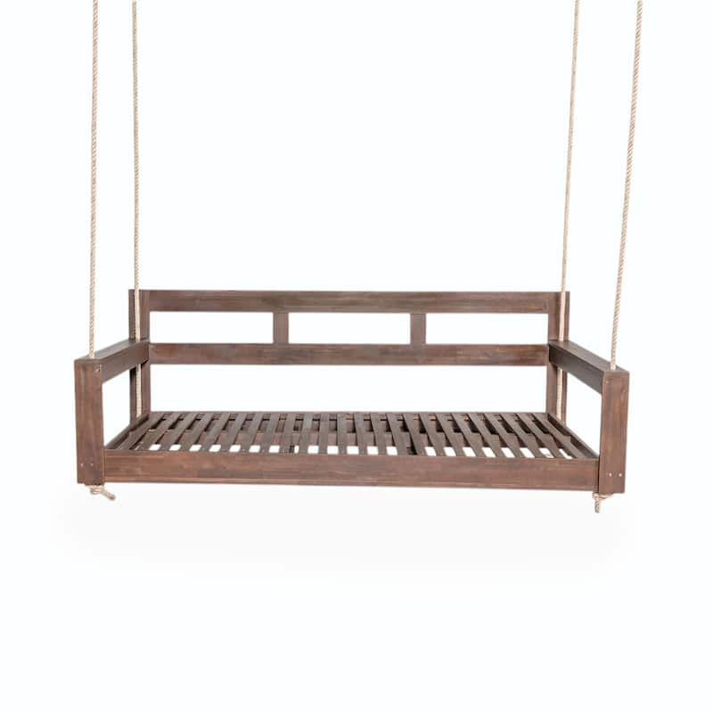 Patio Wooden Twin Size Porch Swing Daybed Frame, Garden Swing Bench Chair with 4 Hanging Ropes