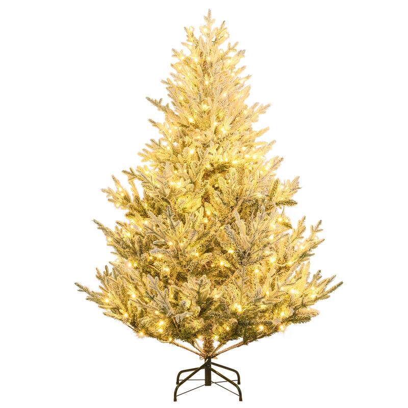 Costway 6/7/8 FT Artificial Christmas Tree with 762/1074/1470 Flocked - See Details - White & Green - 6 Foot