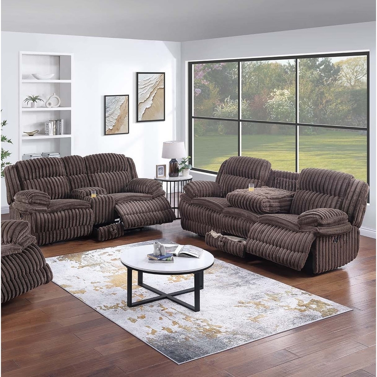 Under Seat Drawer Manual Sofa Set 2pc Chocolate Finish