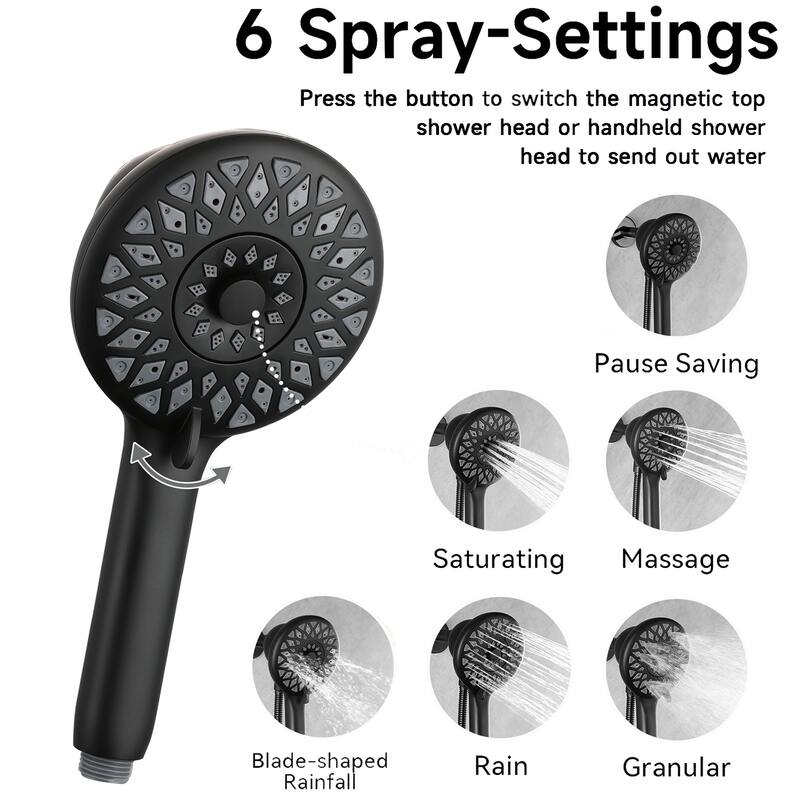 Topcraft ABS High Pressure Handheld Showerhead with 6 Spray Modes