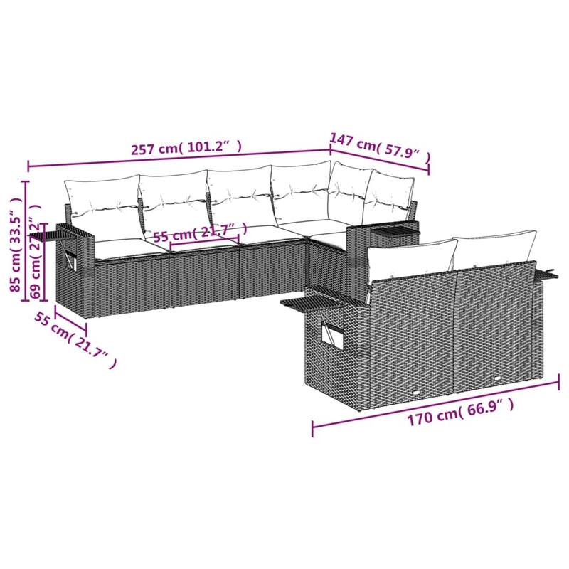 vidaXL Patio Sofa Set with Cushions Outdoor Furniture 7 Piece Poly Rattan