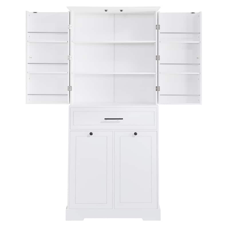 Freestanding Bathroom Storage Cabinet with Doors & Drawers, Tilt-Out Laundry Hamper, Adjustable Shelf, Multiple Storage Spaces