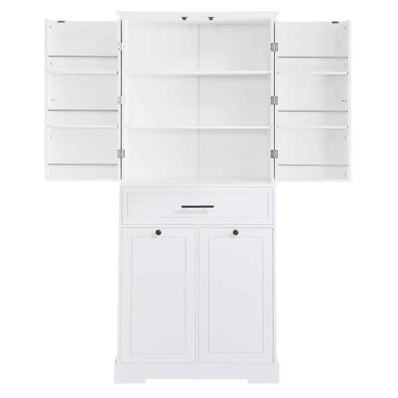 Roomfitters 72" Tall Bathroom Storage Cabinet with Tilt-Out Laundry Hamper, 3 Adjustable Shelves & Door-Mounted Racks, White
