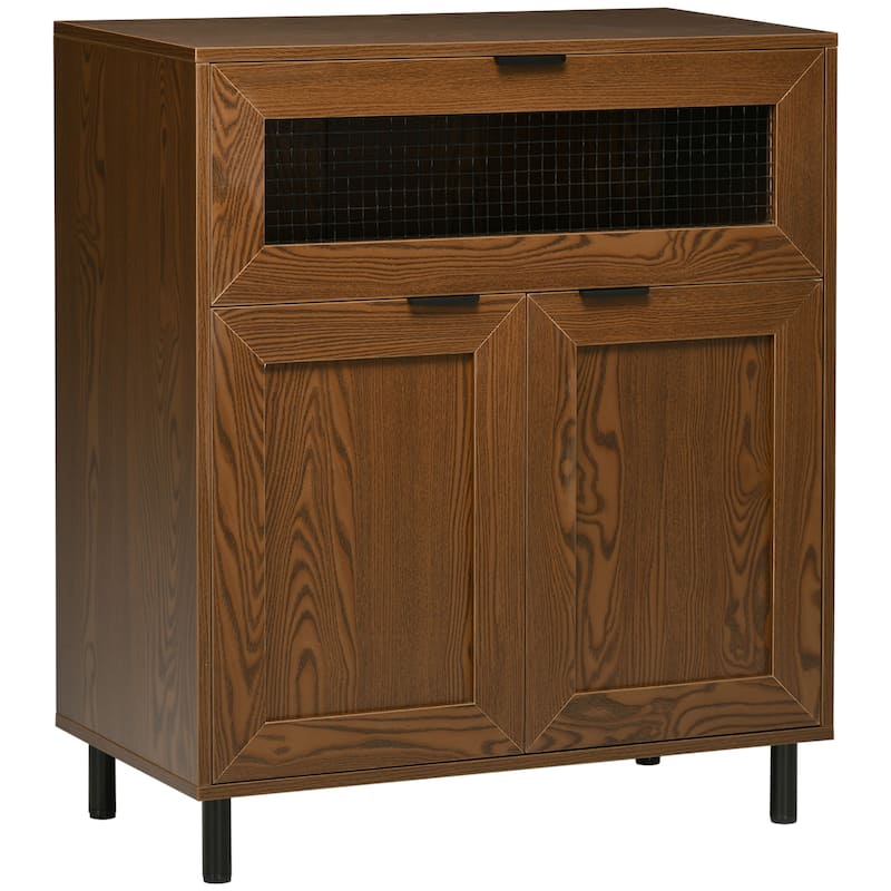HOMCOM Industrial Buffet Cabinet, Kitchen Sideboard with Metal Grid Flip Drawer, 2-Tier Cabinet, Adjustable Shelf