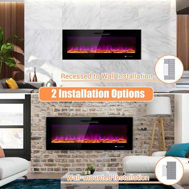 Costway 50''\60'' Electric Fireplace Recessed Wall Mounted Heater