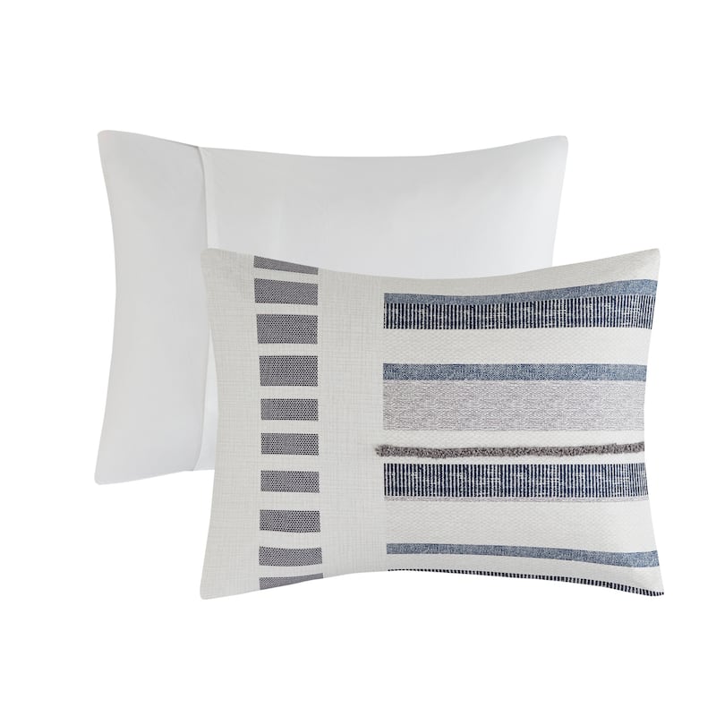 INK+IVY Serena 3 Piece Cotton Printed Duvet Cover Set w/trims Navy