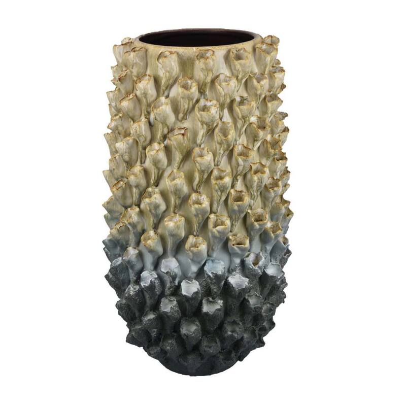 Kabo Decorative Vase, 3D Textured Body, 20 Inch Beige and Gray Ceramic