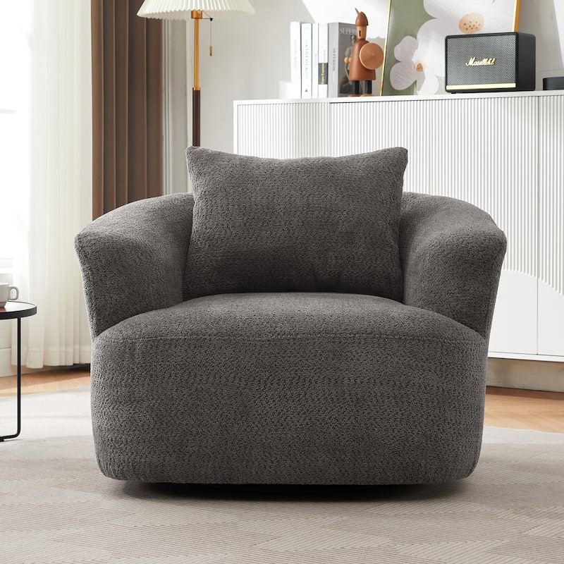 Swivel Chair Accent Chair with Pocket Spring Cushion, Upholstered Barrel Sofa Chair with a Throw Pillow - Grey