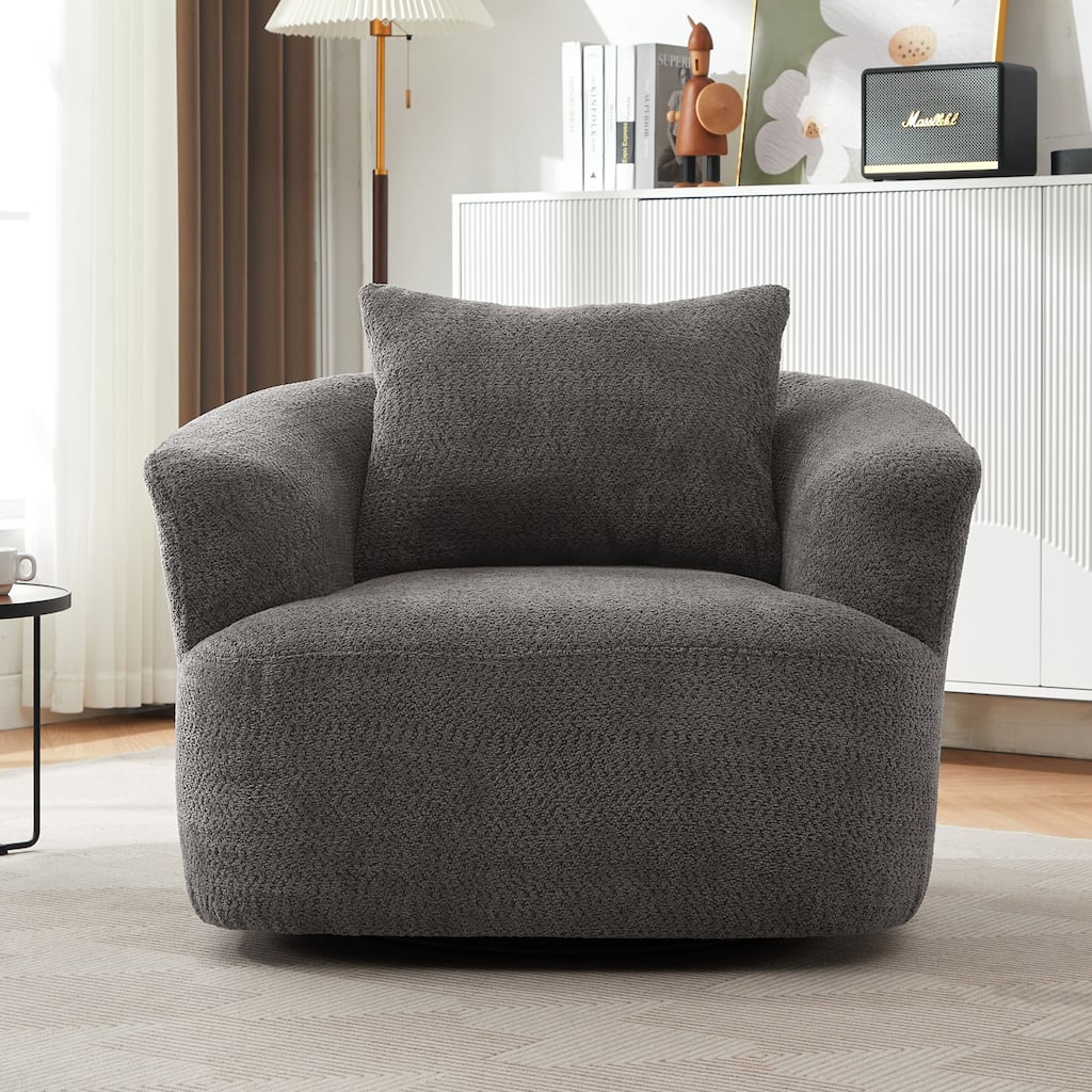 Swivel Chair Accent Chair with Pocket Spring Cushion, Upholstered Barrel Sofa Chair with a Throw Pillow