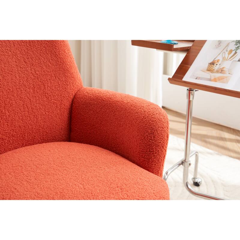 Teddy Swivel Barrel Chair, Round Upholstered Accent Chair, Tall Back Single Sofa Chair with Stainless Steel Base