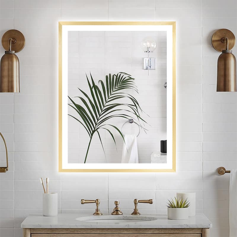LED Wall Mounted Backlit and Front Lighted Mirror for Bathroom - Brushed Gold