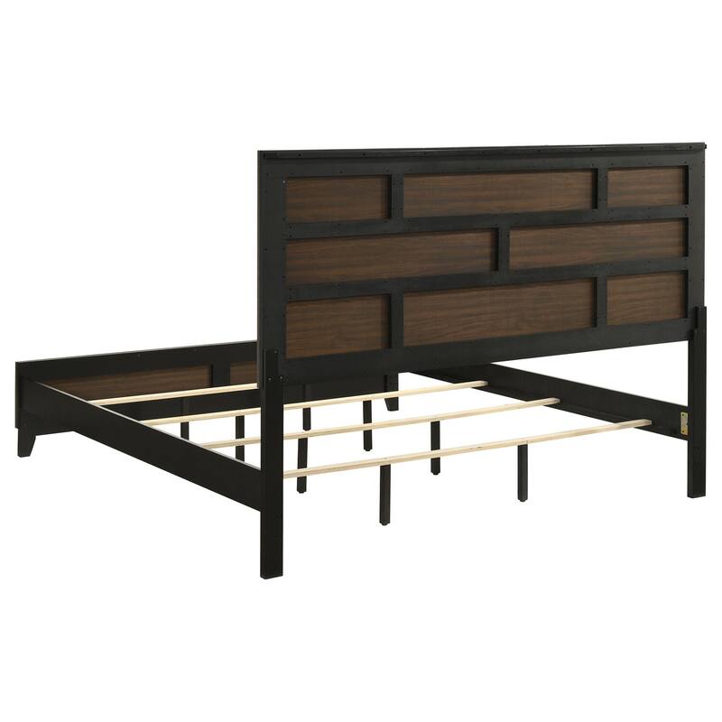 Eastern King Bed Grey Oak Black Frame, Transitional Style Bedroom Furniture, 56.5"H x 79.5"W x 84.5"L