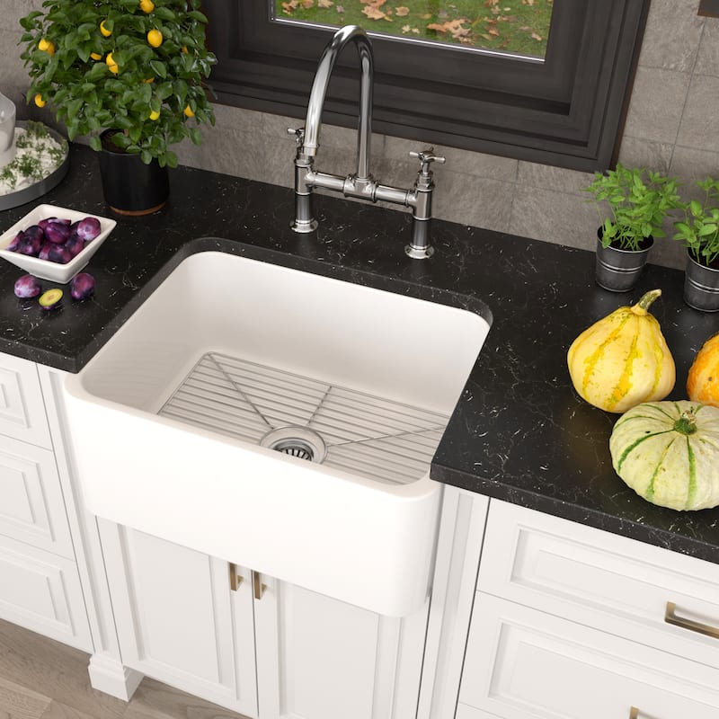 23 inch European Fireclay Farmhouse Sink Grid & Drain Set - 23.25" x 18" x 10"