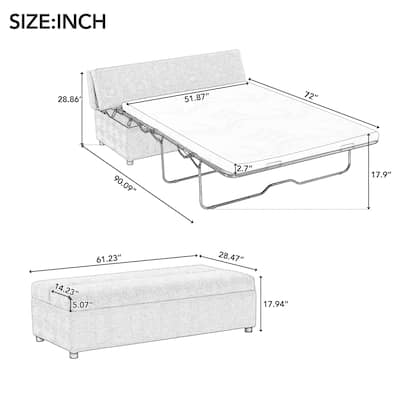 Full Size Ottoman Sleeper Bed With Mattress Convertible Guest Bed