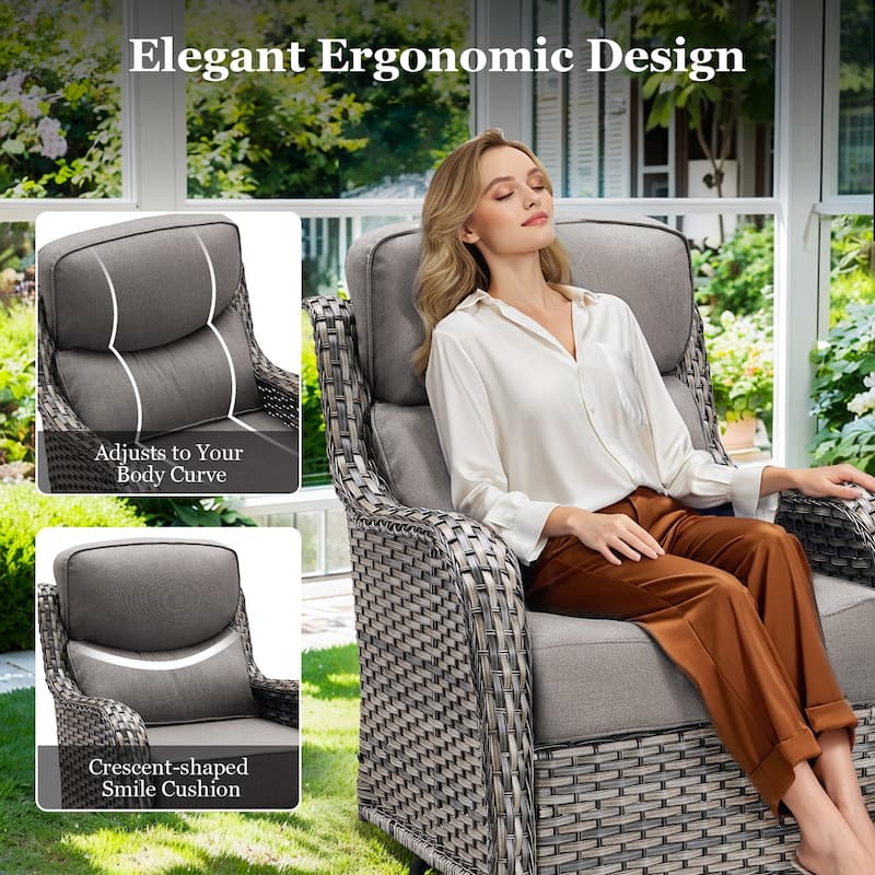 Outdoor Patio Sofa Swivel Chair with 6-Inch Thick Cushions Set