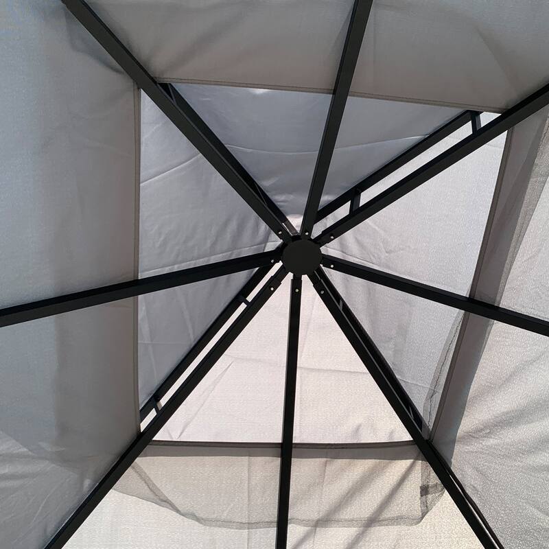 Outsunny 13' x 11' Patio Gazebo Canopy Garden Tent Sun Shade, Outdoor Shelter with 2 Tier Roof, Netting and Curtains