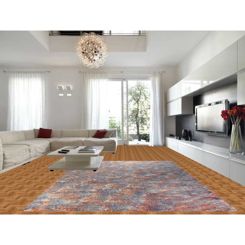 Modern Abstract Indian Large Rug Hand-Knotted Wool Carpet - 9'8"x 13'6"