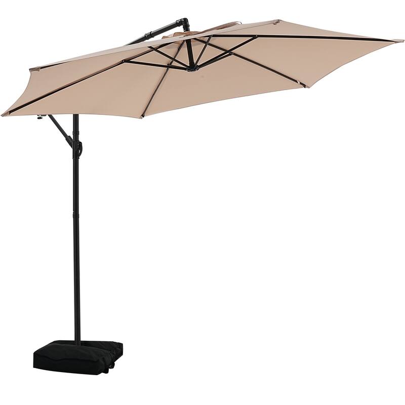 Autlaycil 10ft Offset Hanging Market Patio Umbrella with Base - Khaki