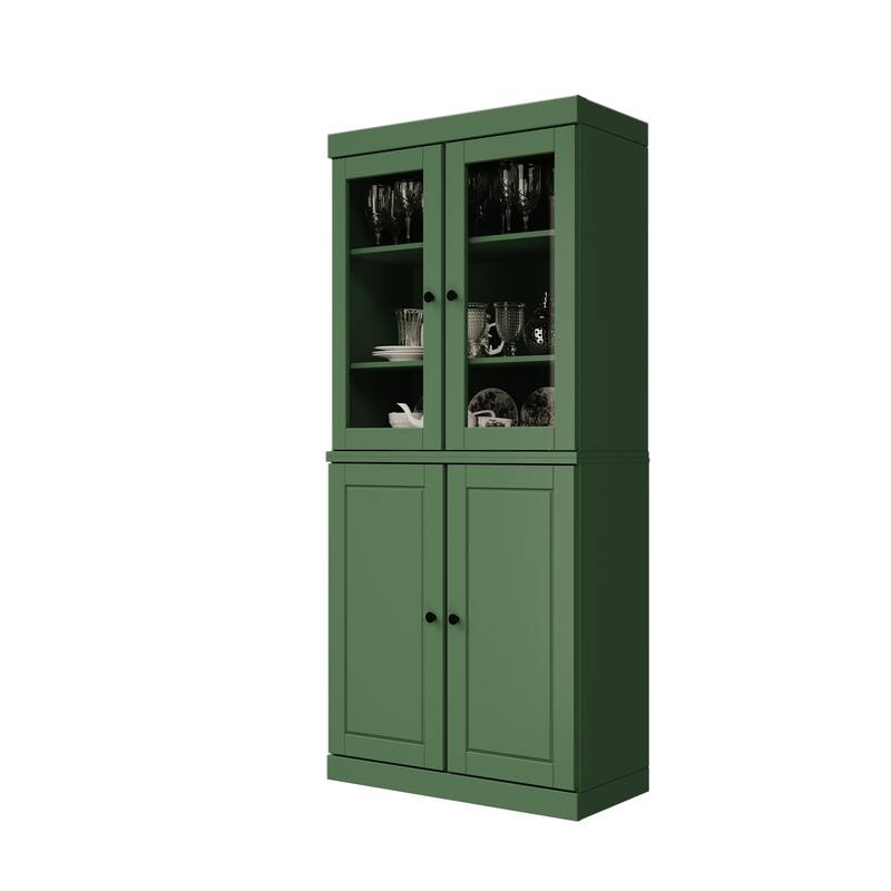 Palace Imports 100% Solid Wood Pantry Cabinet, Raised Panel & Clear Glass Doors, Adjustable Shelves, 32" Wide, 71.5" Tall