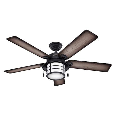 Hunter 54" Key Biscayne Outdoor Ceiling Fan with LED Light Kit and Pull Chain, Damp Rated