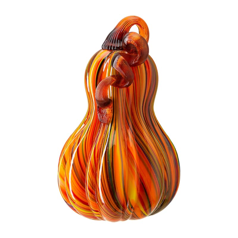 Glitzhome Multi Striped Fall Harvest Glass Pumpkins Halloween Thanksgiving Festival Decorations