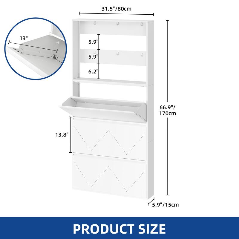 Moasis 3-Drawer Flip-Down Shoe Storage Cabinet, Wall-Mounted Metal Organizer