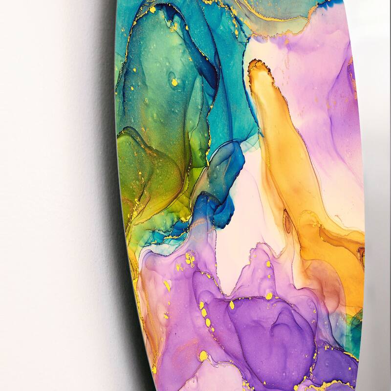Designart 'Purple Yellow And Green Liquid Art' Modern Metal Circle Wall Art