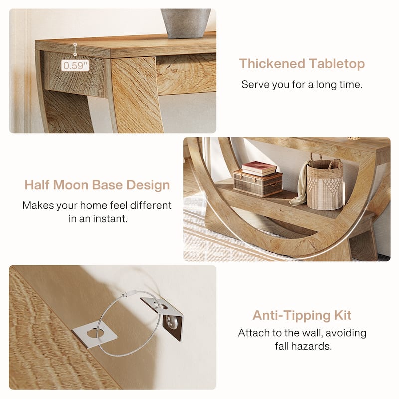 63-Inch Arched Console Table for Entryway, 2-Tier Narrow Long Sofa Table - 63" L x 11.81" W x 31.69" H