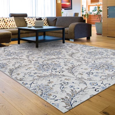 Dream Decor Rugs Serai Blooming Acacia Taupe Blue Area Rug
