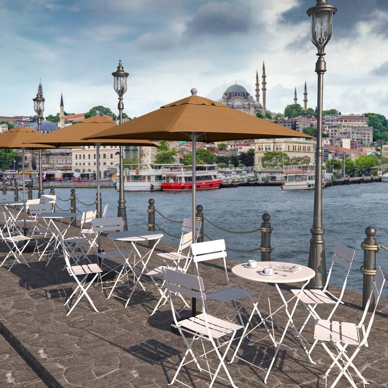 California Umbrella 6' Sq. Aluminum Frame, Fiberglass Rib Patio Umbrella, Push Open, Anodized Sliver Finish, Sunbrella Fabric