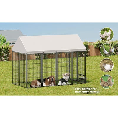 GDF Studio - Rockwell Large Outdoor Dog Kennel with Roof Cover & Feeding System