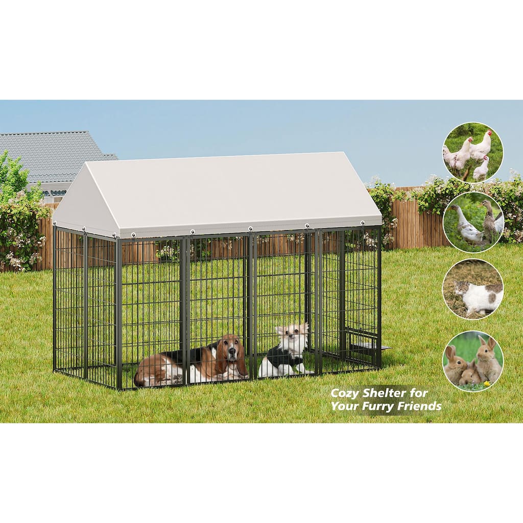 GDF Studio - Rockwell Large Outdoor Dog Kennel with Roof Cover & Feeding System