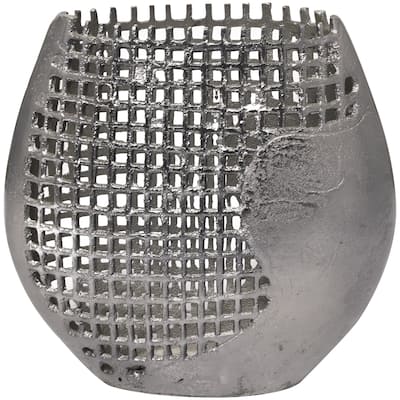 Aluminum Metal Abstract Grid Inspired Decorative Vase with Open Frame Design - Dark Gray - Roche River Decor