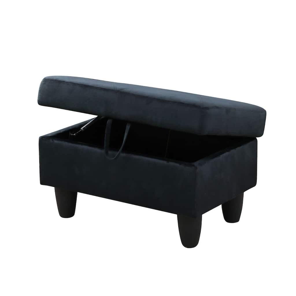 Midnight Blue Velvet Living Room Storage Ottoman