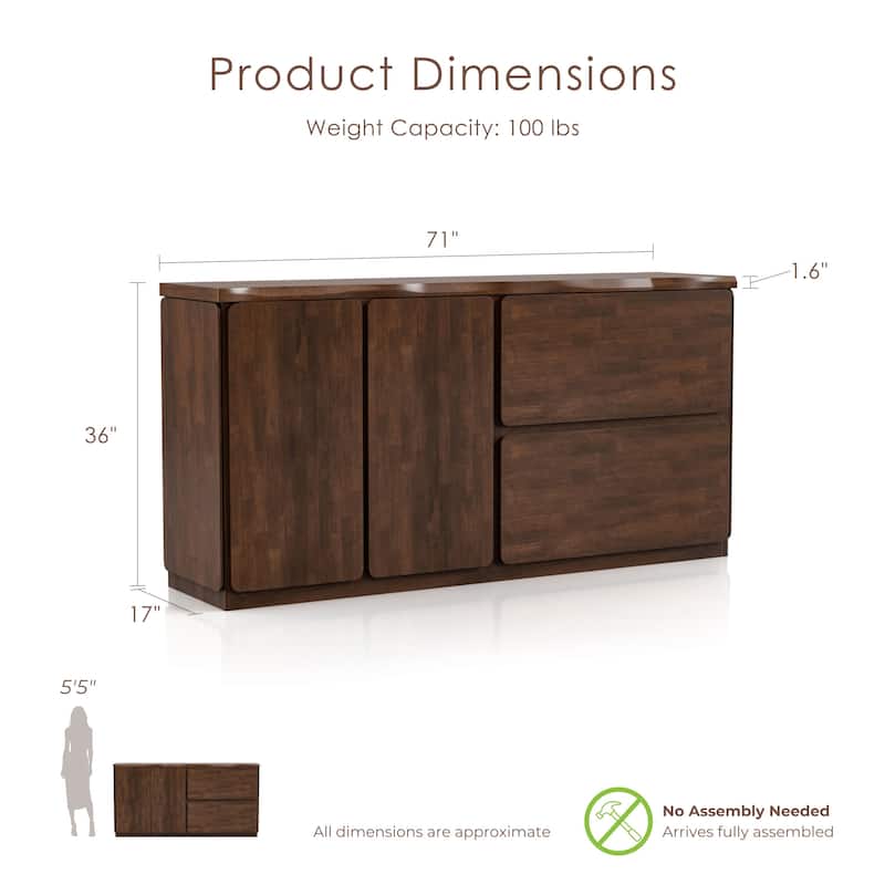 Furniture of America Abigail II Mid-Century Modern Walnut Solid Wood Dining Server with Drawers and Shelves