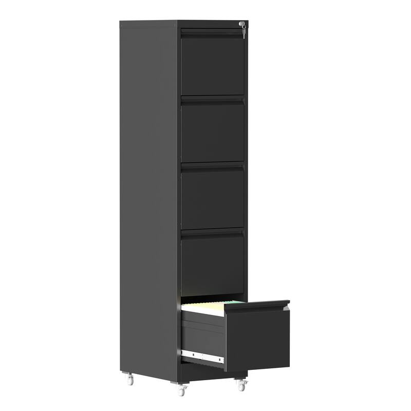 Metal Lockable File Cabinet with 5 Drawer and Wheels for Home Office
