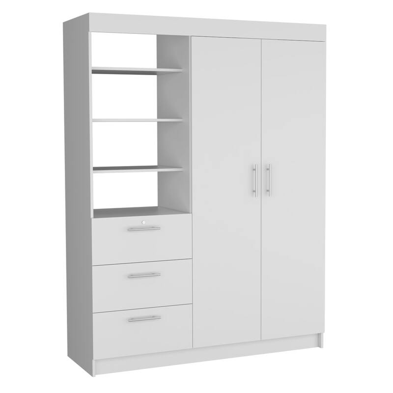 HomeRoots 79" White Wood Two Door Three Drawer Combo Dresser