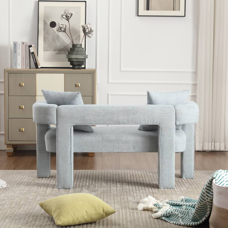 Modern Chenille 2-Seater Sofa Small Upholstered Loveseat with 2 Pillows, Arc Backrest, for Bedroom Living Room, Study
