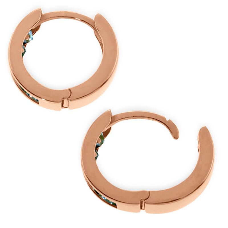 14K Solid Gold Hoop Huggie Gemstone Earrings w/ Green Sapphires