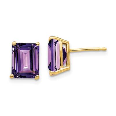 Curata 14k Yellow or White Gold 9x7mm Emerald Cut Natural Gemstone Earrings