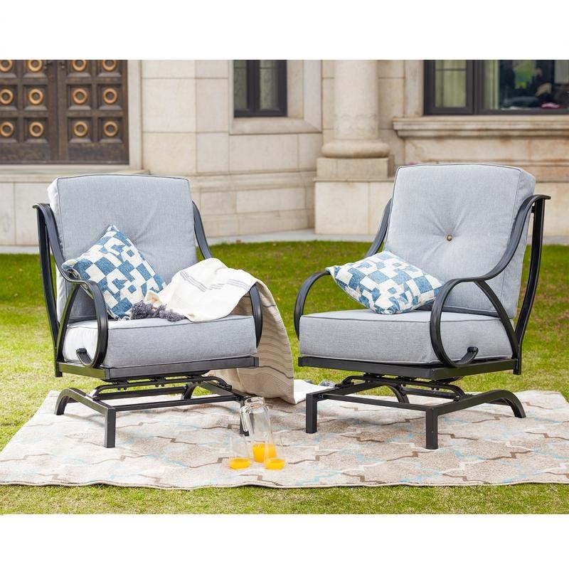 PATIO FESTIVAL 2 Piece Outdoor Rocking Motion Chair Set with Cushions Beige