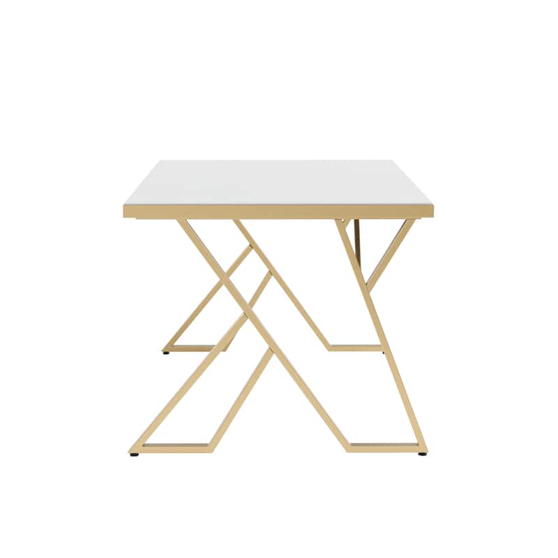 Furniture of America Daanyal Glam 60-inch Glass Dining Table with Gold Frame
