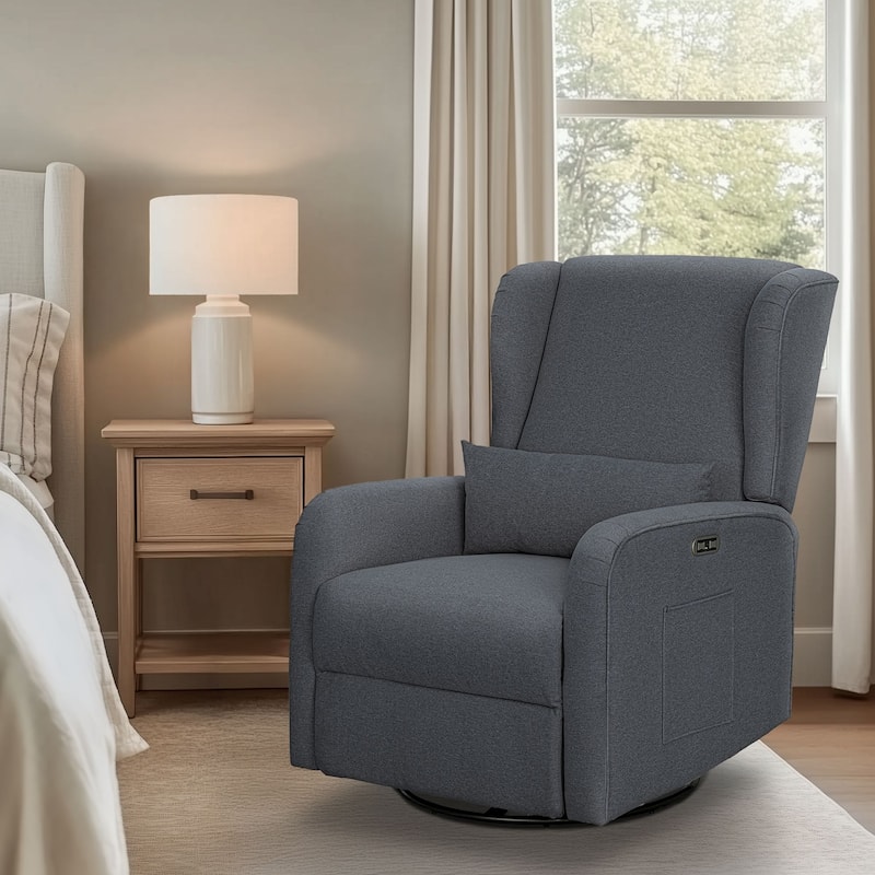 Madison Park Candace Power Recliner 3-in-1 with Swivel, Glider, USB Ports - Grey