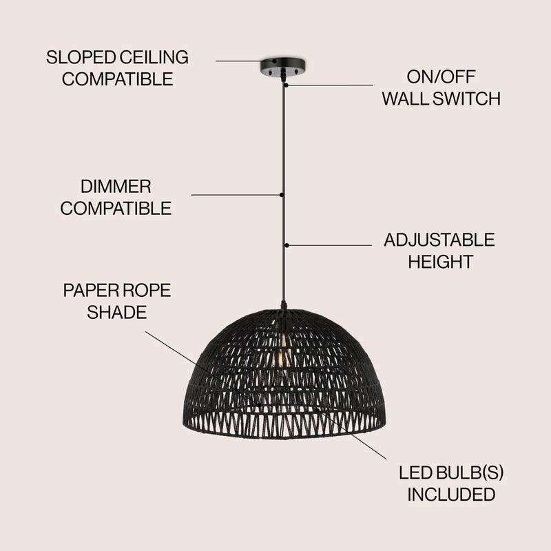 Jigu 1-Light Woven Rattan/Iron LED Pendant, by JONATHAN Y