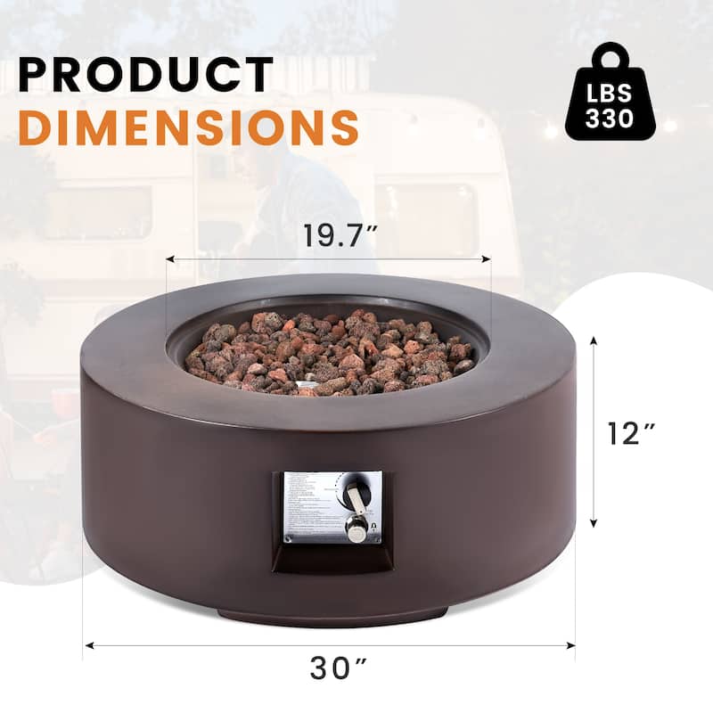 AVAWING 50,000 BTU 30" Outdoor White Round Propane Fire Pit Table and Set (Set Includes Tank Holder)