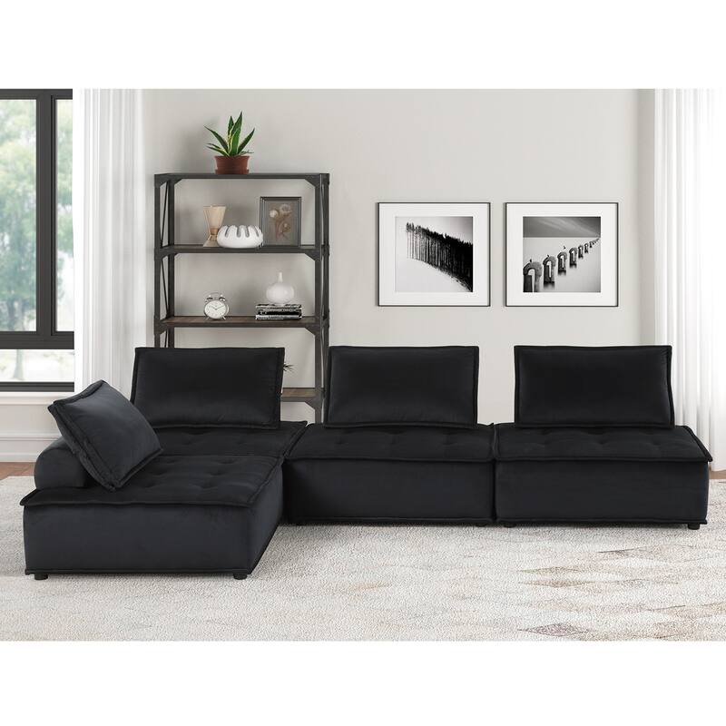 4 Piece Velvet Modular Sectional Sofa with Tufted Seat Design